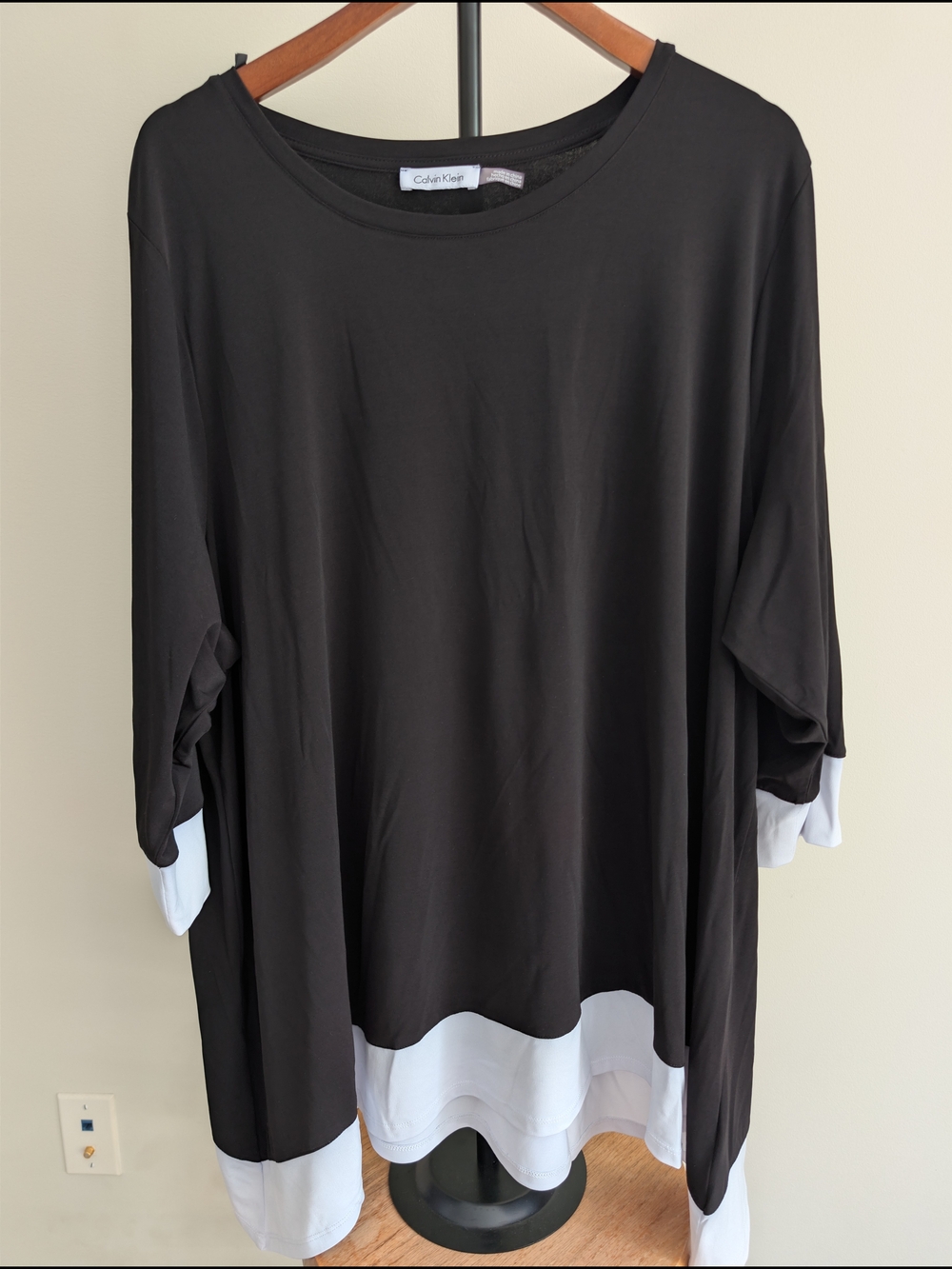 Calvin Klein Black Top with White Layered Hem